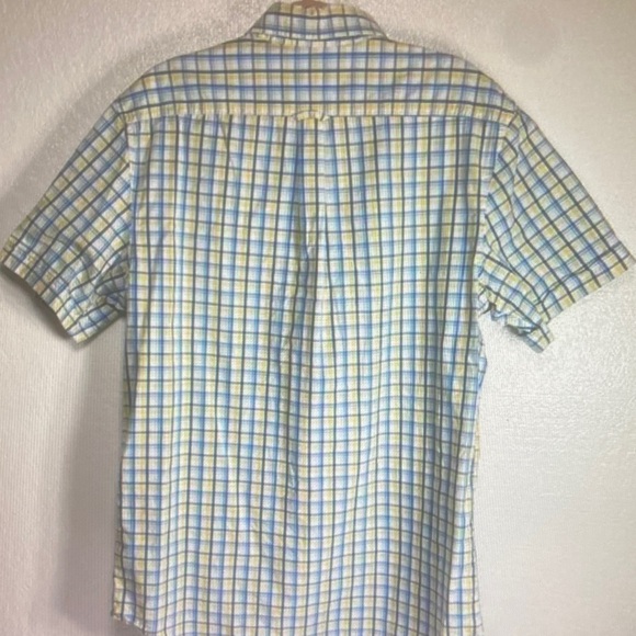LZOD Shirt Mens Size LG Blue Yellow White Plaid Button Down Short Sleeve Pocket - Picture 3 of 8